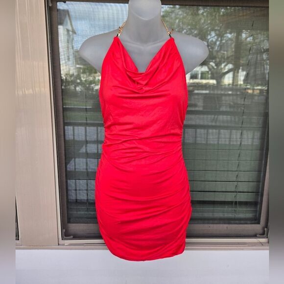 Allurite Women's Elegant Backless V-Neck Bodycon Sexy Date Mini Dress Red Sz XS - Picture 7 of 10